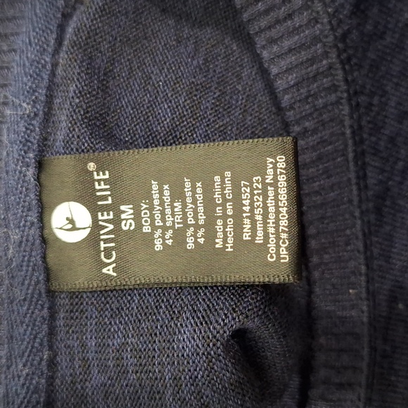 ACTIVE LIFE Navy Heathered Crew Neck Sweater with Side Zipper Details on Hem - Picture 6 of 9